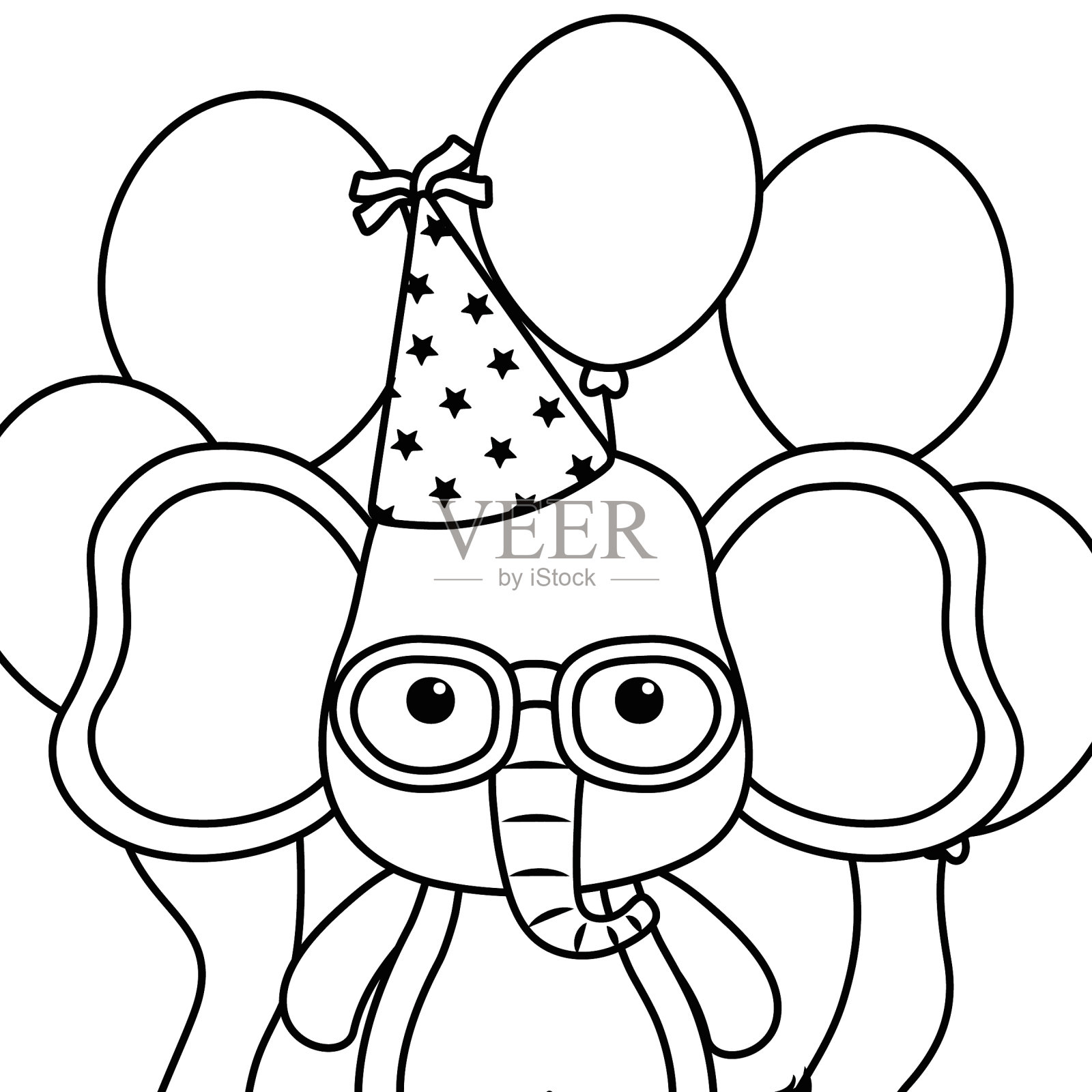 大象卡通与快乐的生日图标设计设计元素图片