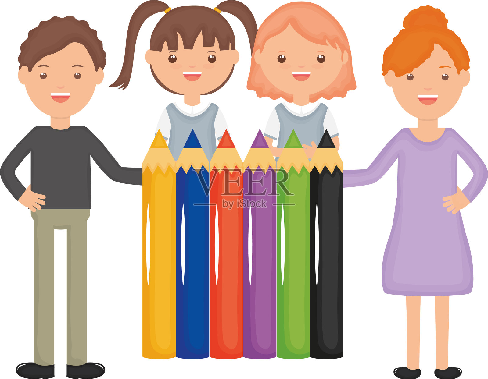 可爱的小学生和老师设计元素图片