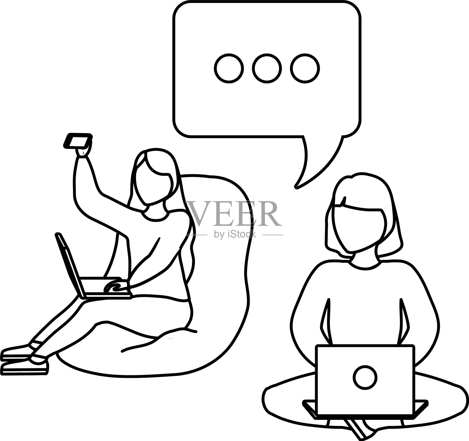 一群女性用智能手机自拍设计元素图片