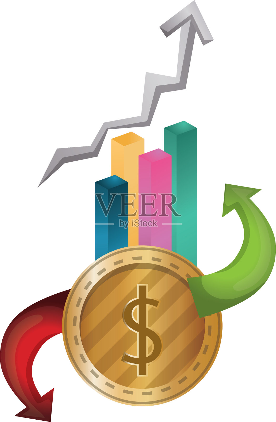 统计条与硬币钱设计元素图片