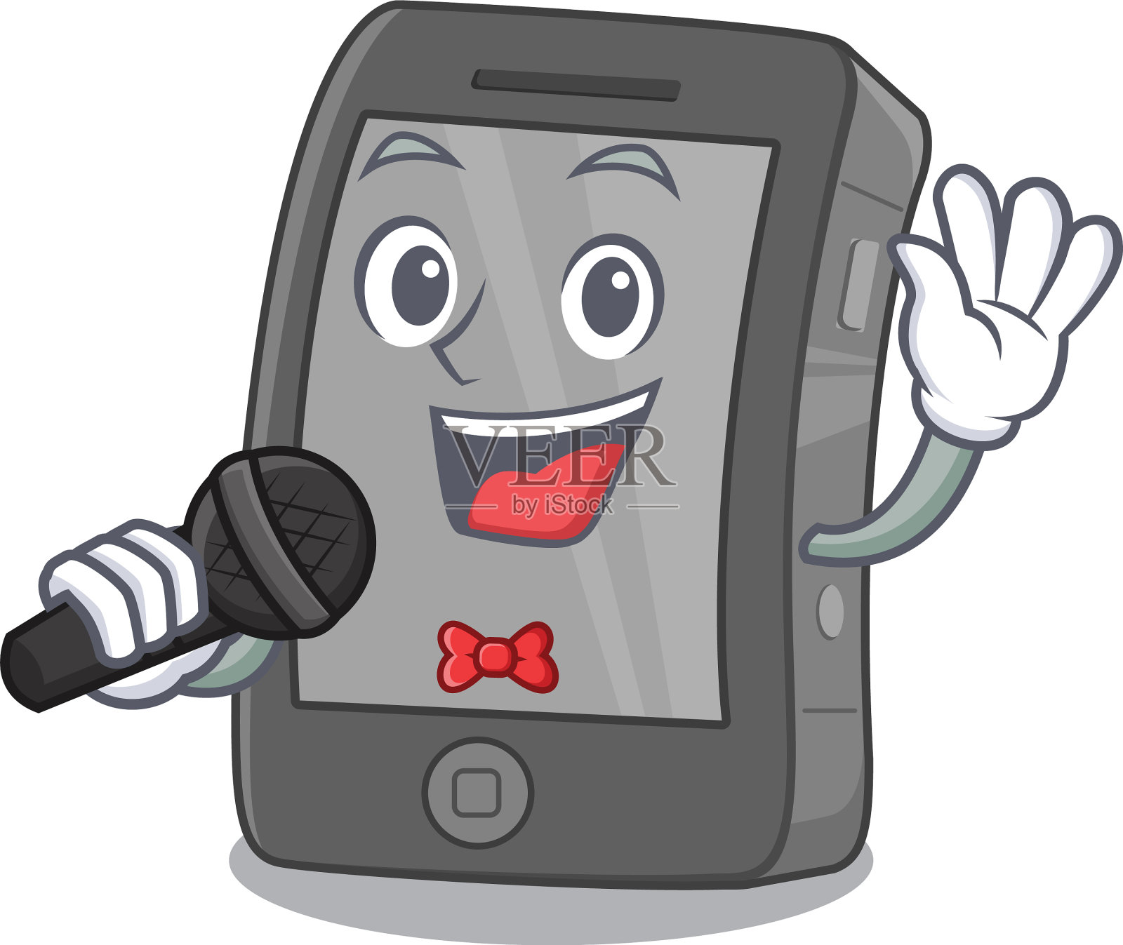 在木制的卡通桌子上唱歌的iPad设计元素图片