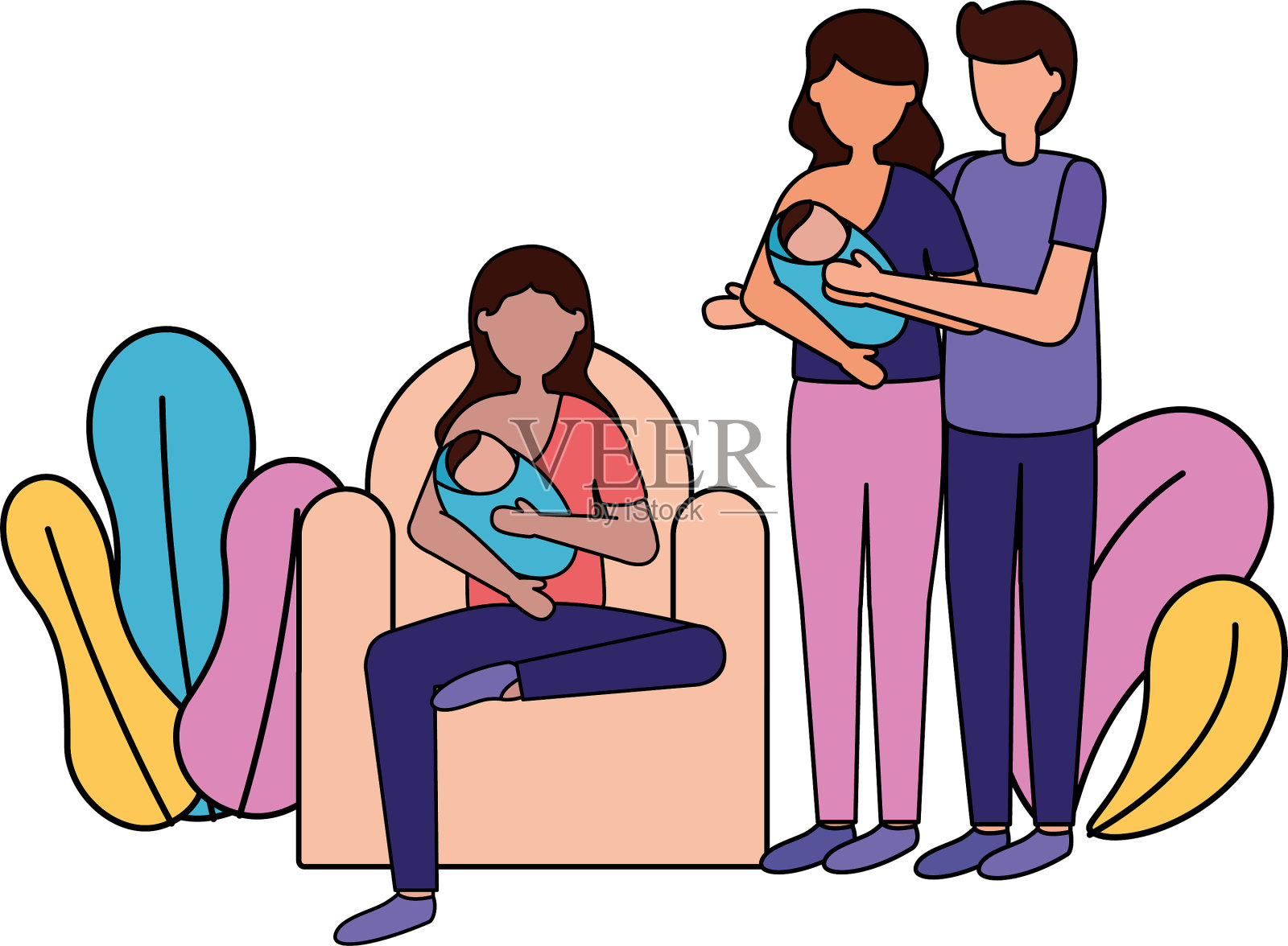 怀孕和孕妇场景flat设计元素图片