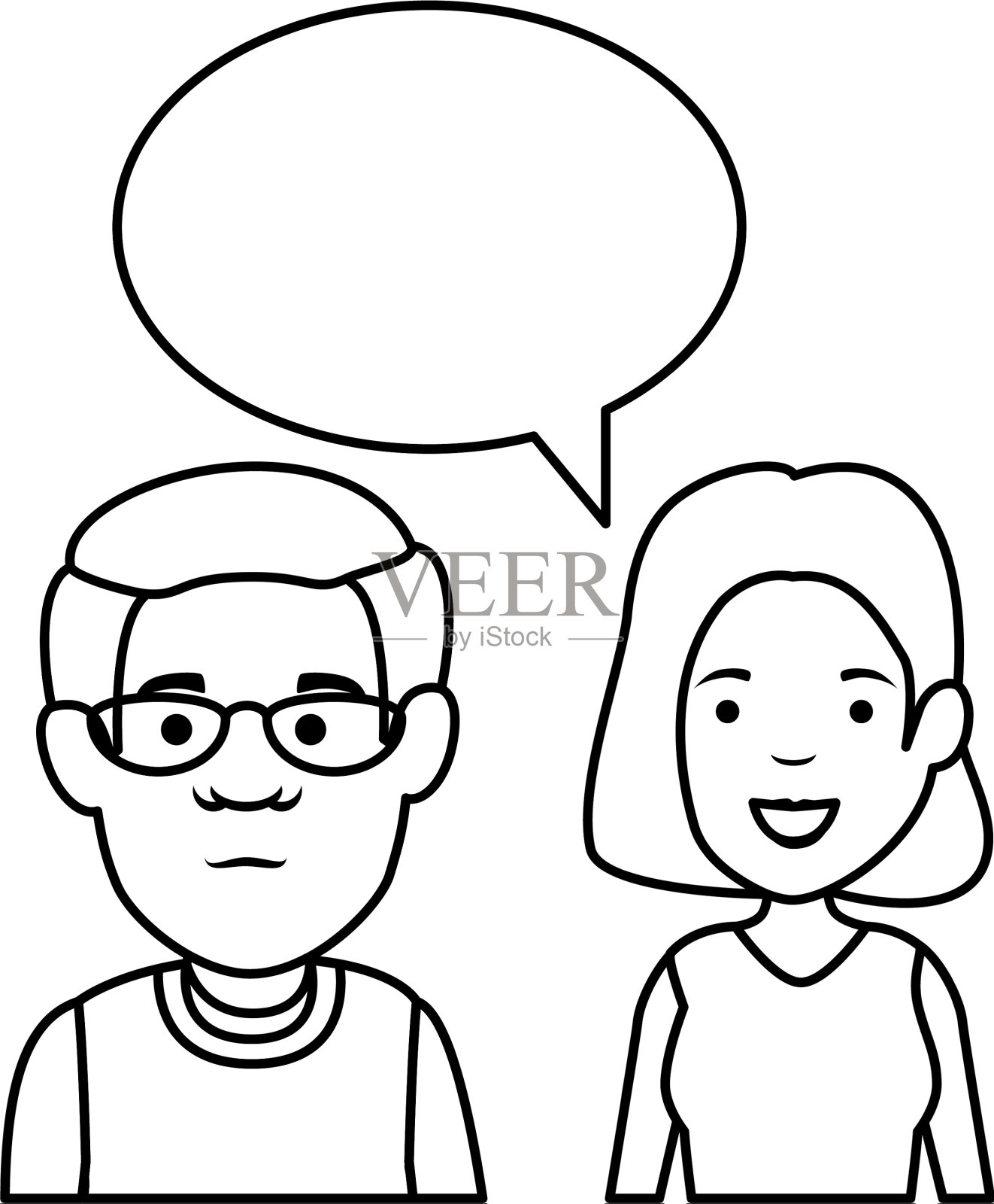 年轻的夫妇与语音气泡字符设计元素图片