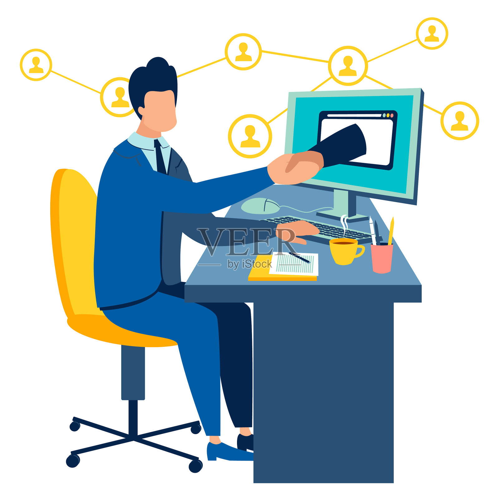 通过电脑显示器握手设计元素图片