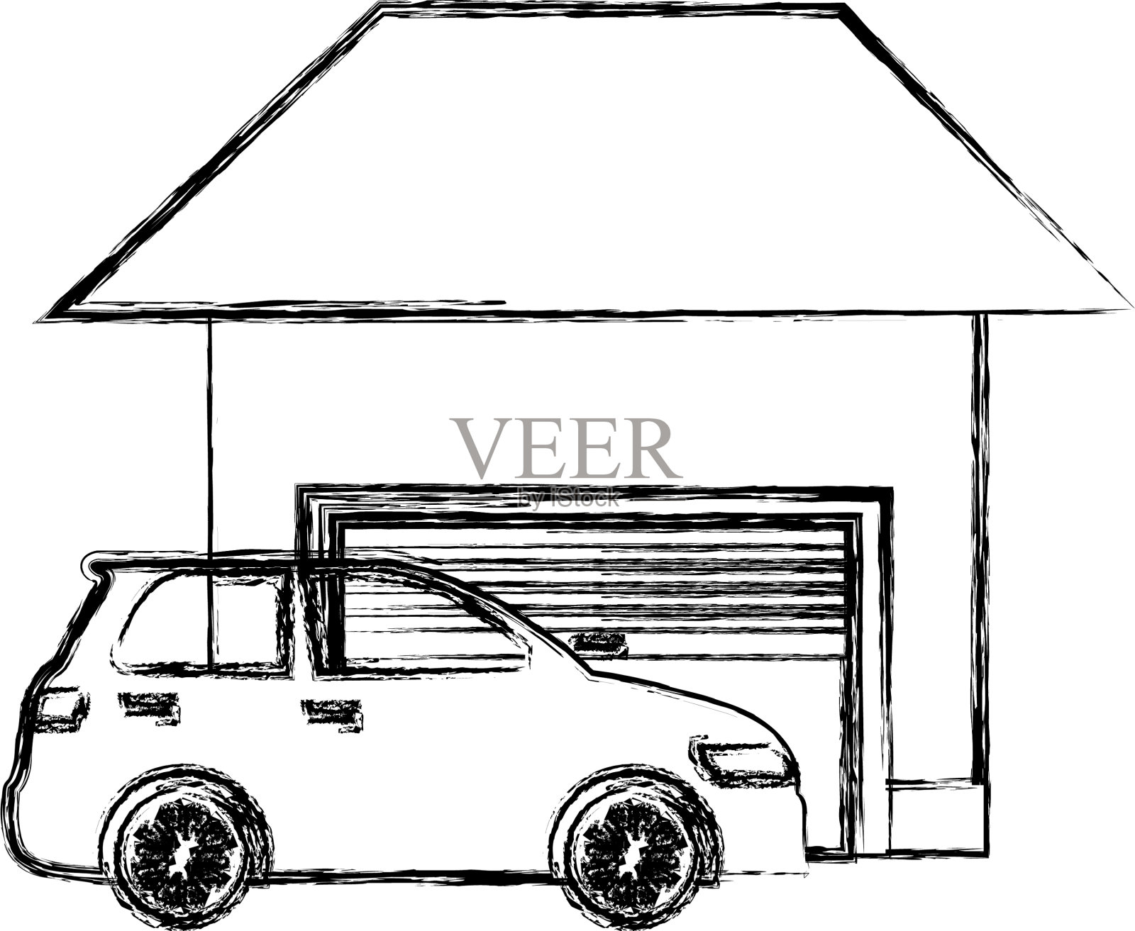 轿车带车库的轿车设计元素图片