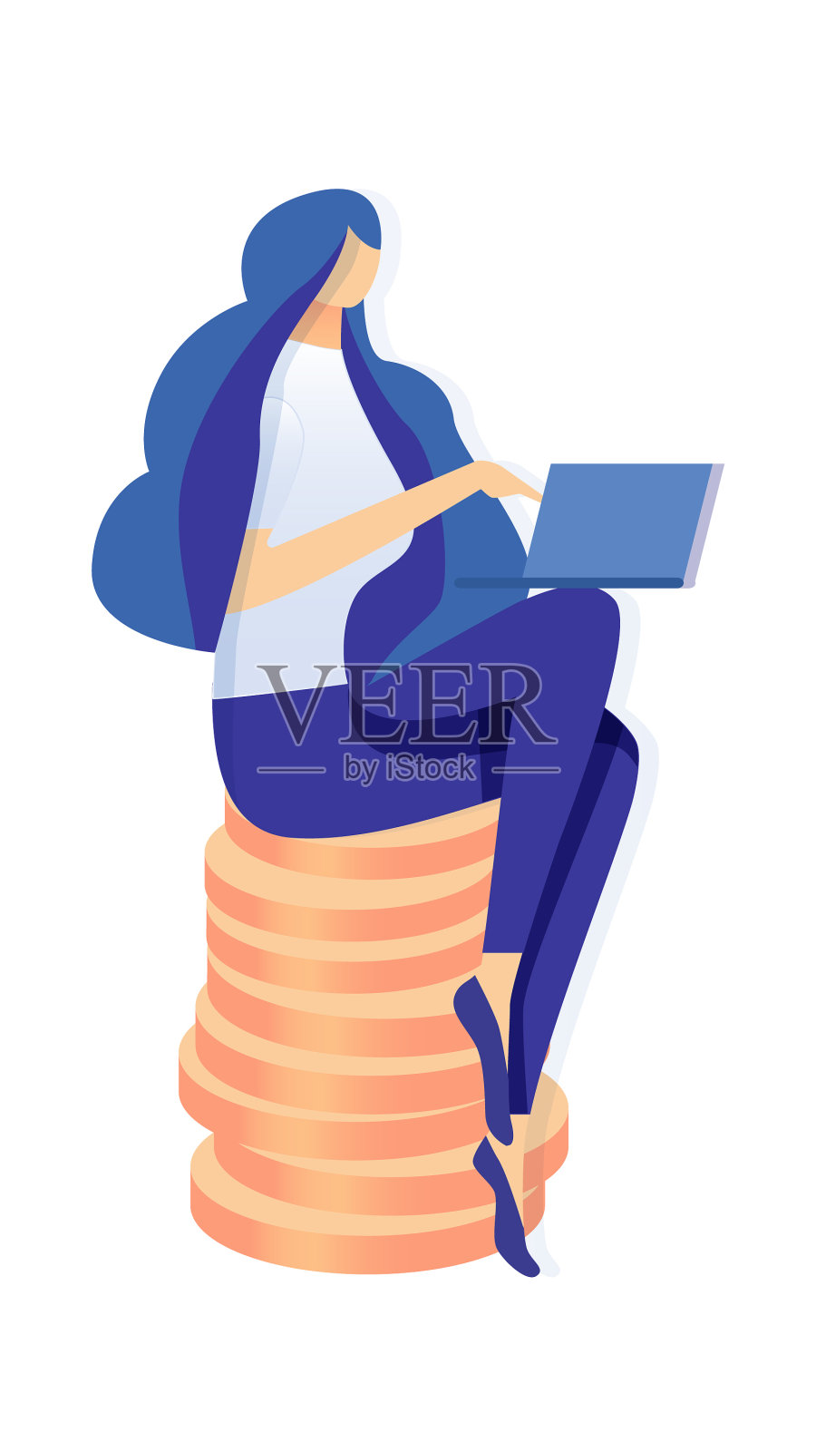 用笔记本电脑工作的女人设计元素图片