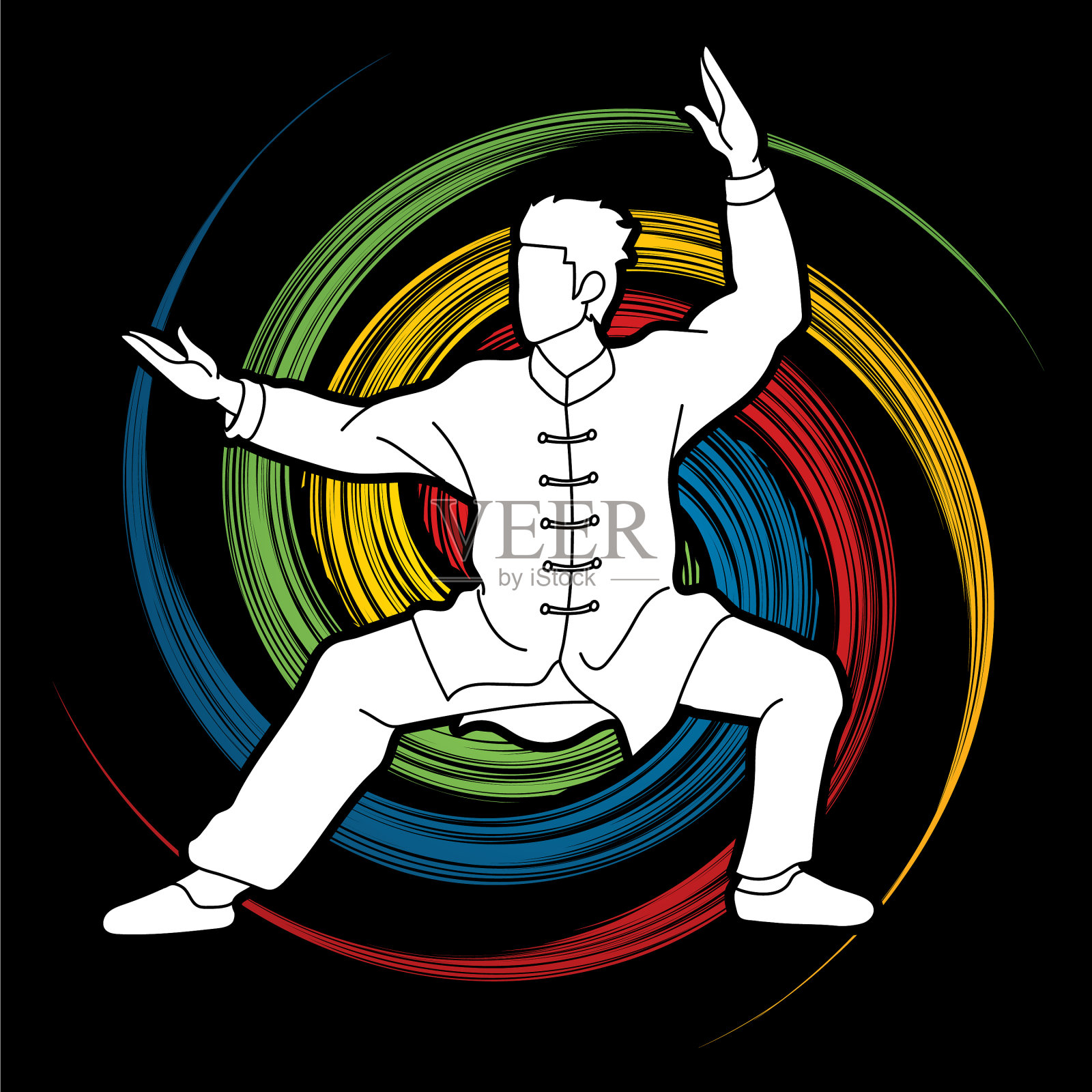 功夫动作准备打卡通图形插画图片素材