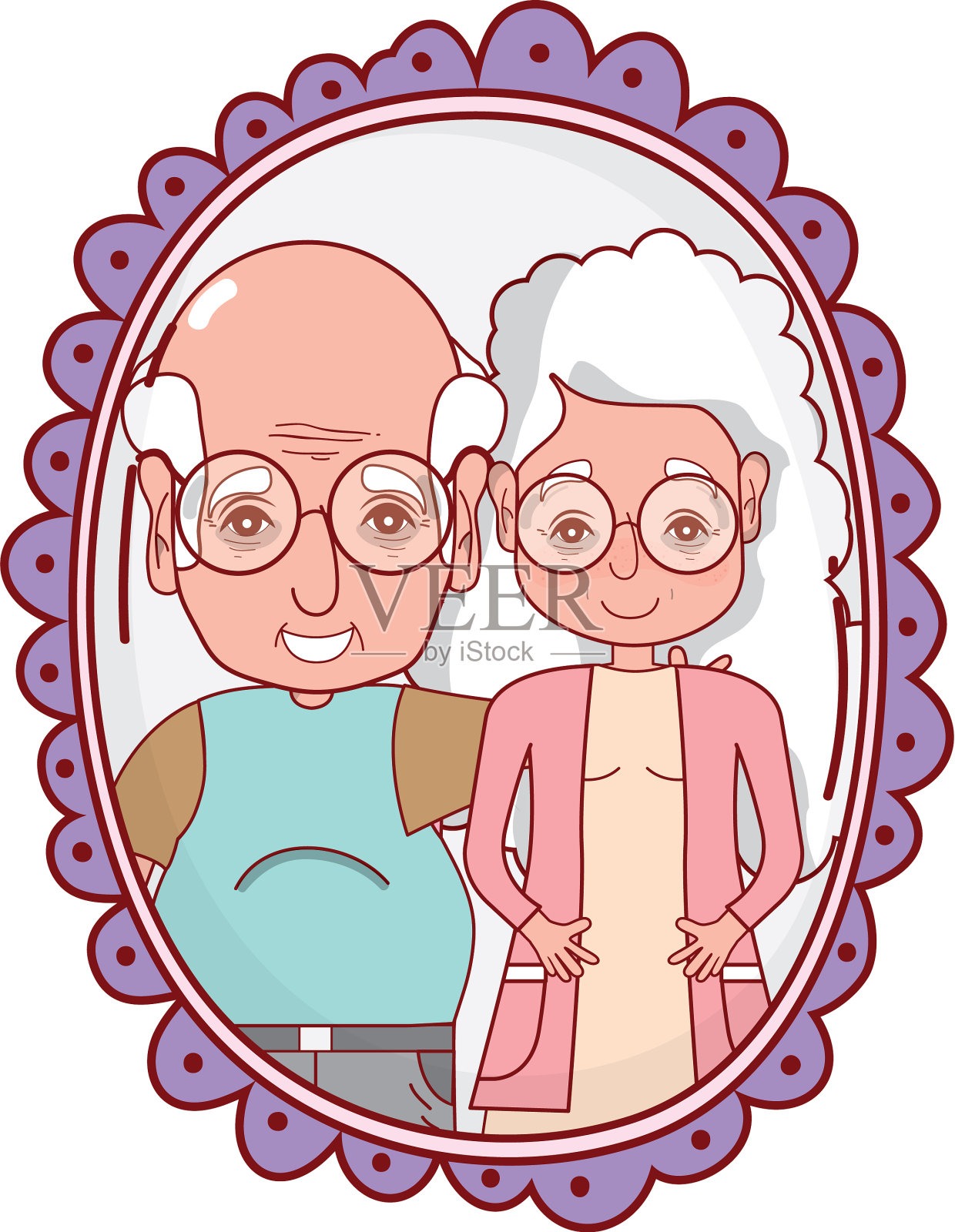 可爱的祖父母夫妇卡通设计元素图片