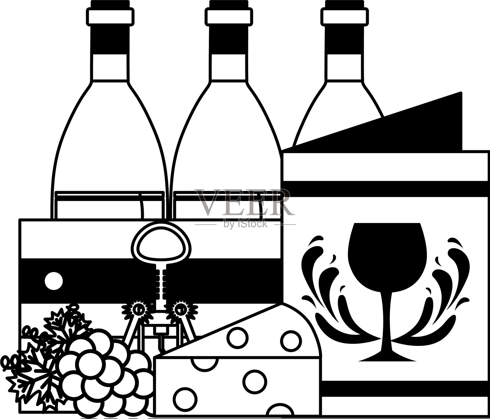 酒瓶木篮子菜单奶酪葡萄设计元素图片