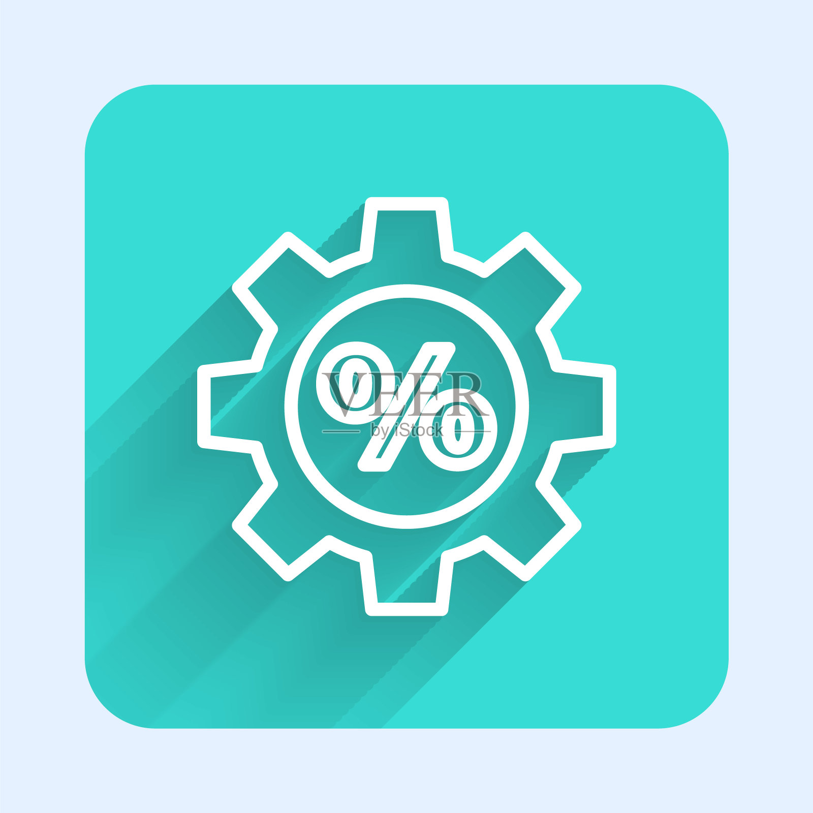 白色线齿轮与百分比图标隔离长阴影。绿色广场按钮。矢量图插画图片素材