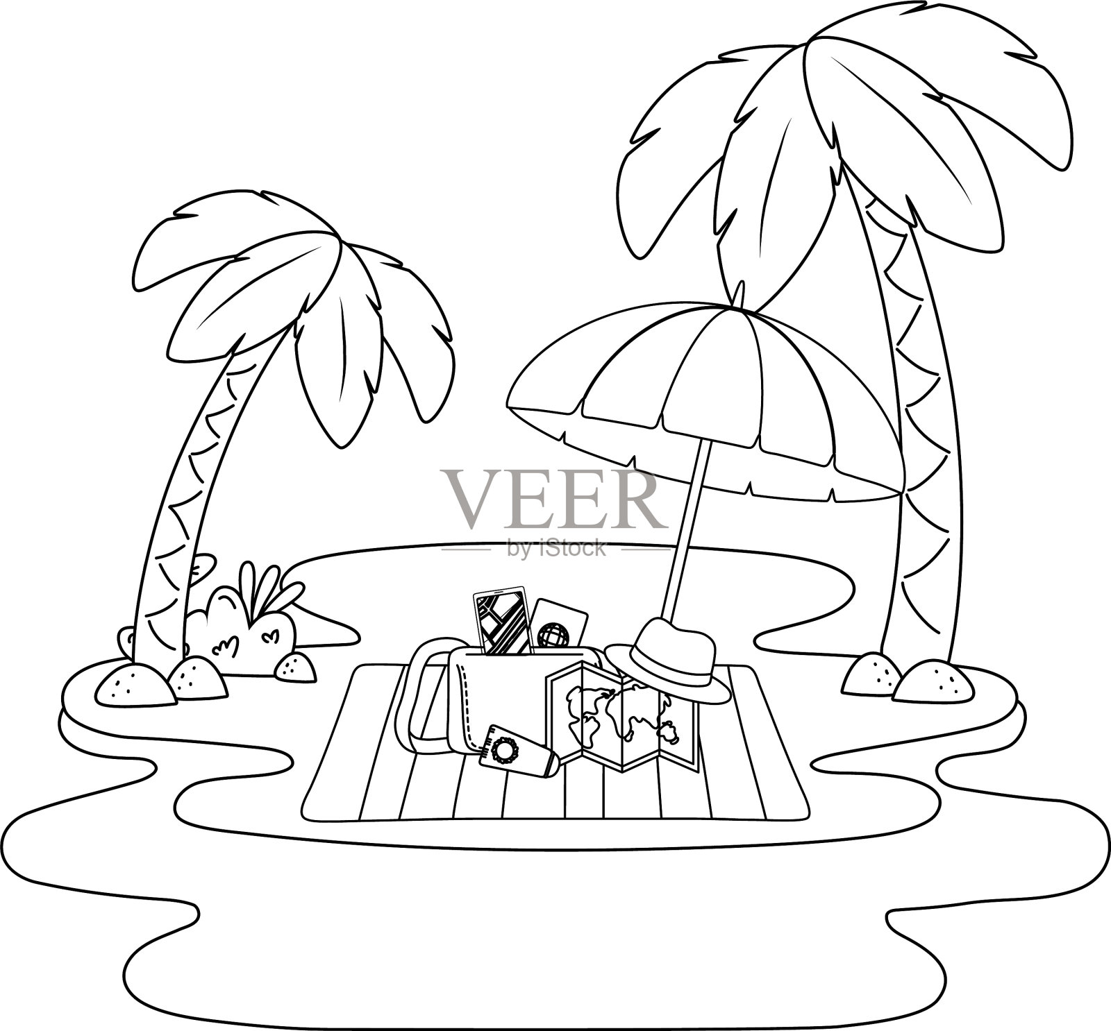 暑假海滩物品卡通设计元素图片