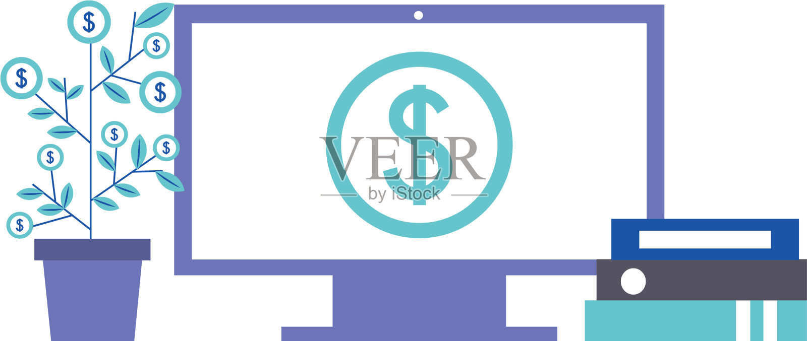 电脑监控美元钞票植物生长文件夹设计元素图片