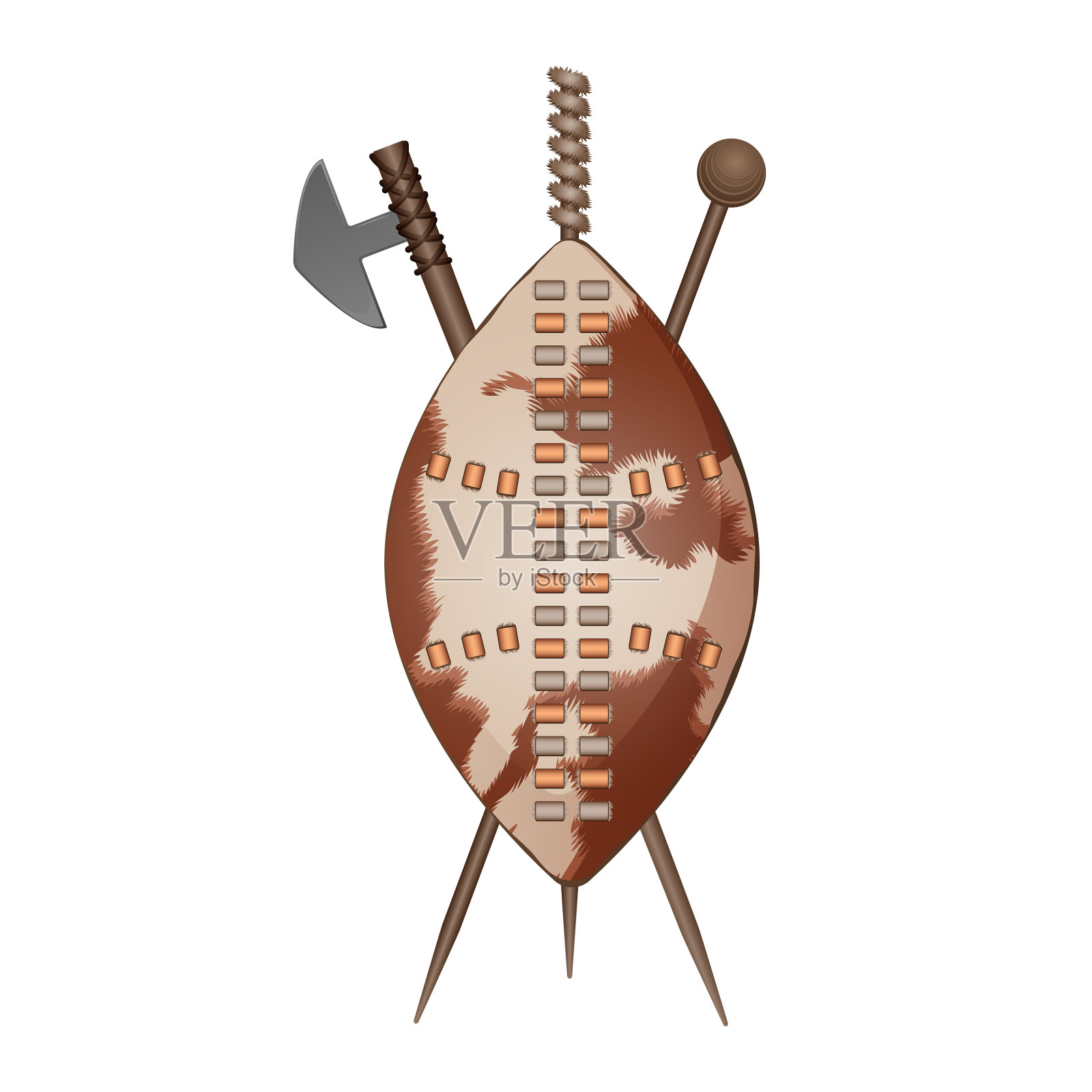 祖鲁盾非洲民族武器棍棒和矛设计元素图片