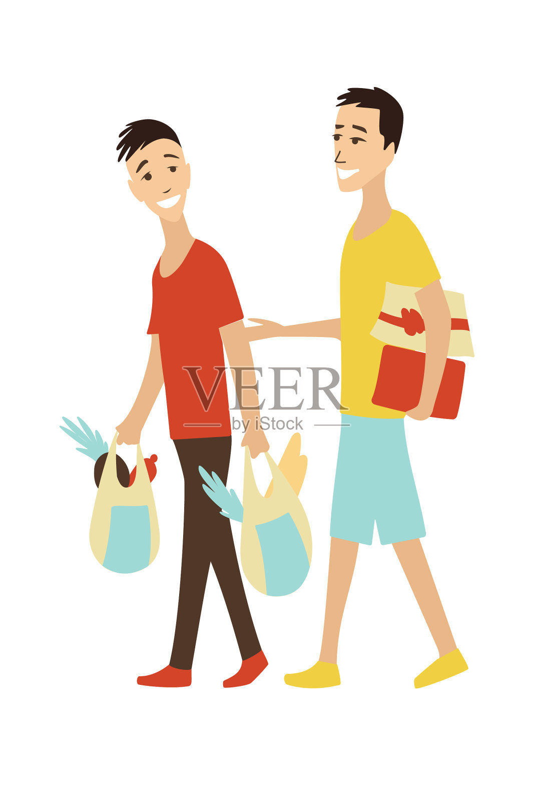 卡通购物的人与袋设置销售设计元素图片