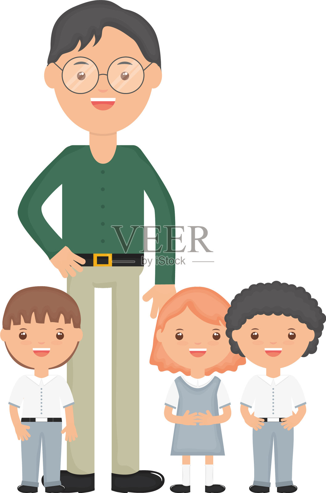 可爱的小学生群与男老师设计元素图片