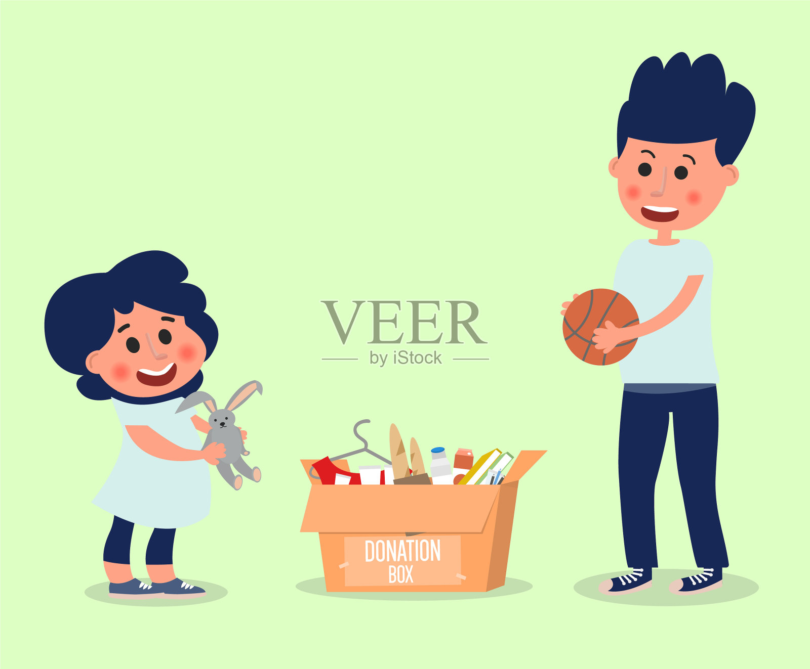 小女孩和小男孩捐赠玩具给孩子们做一个设计模板素材