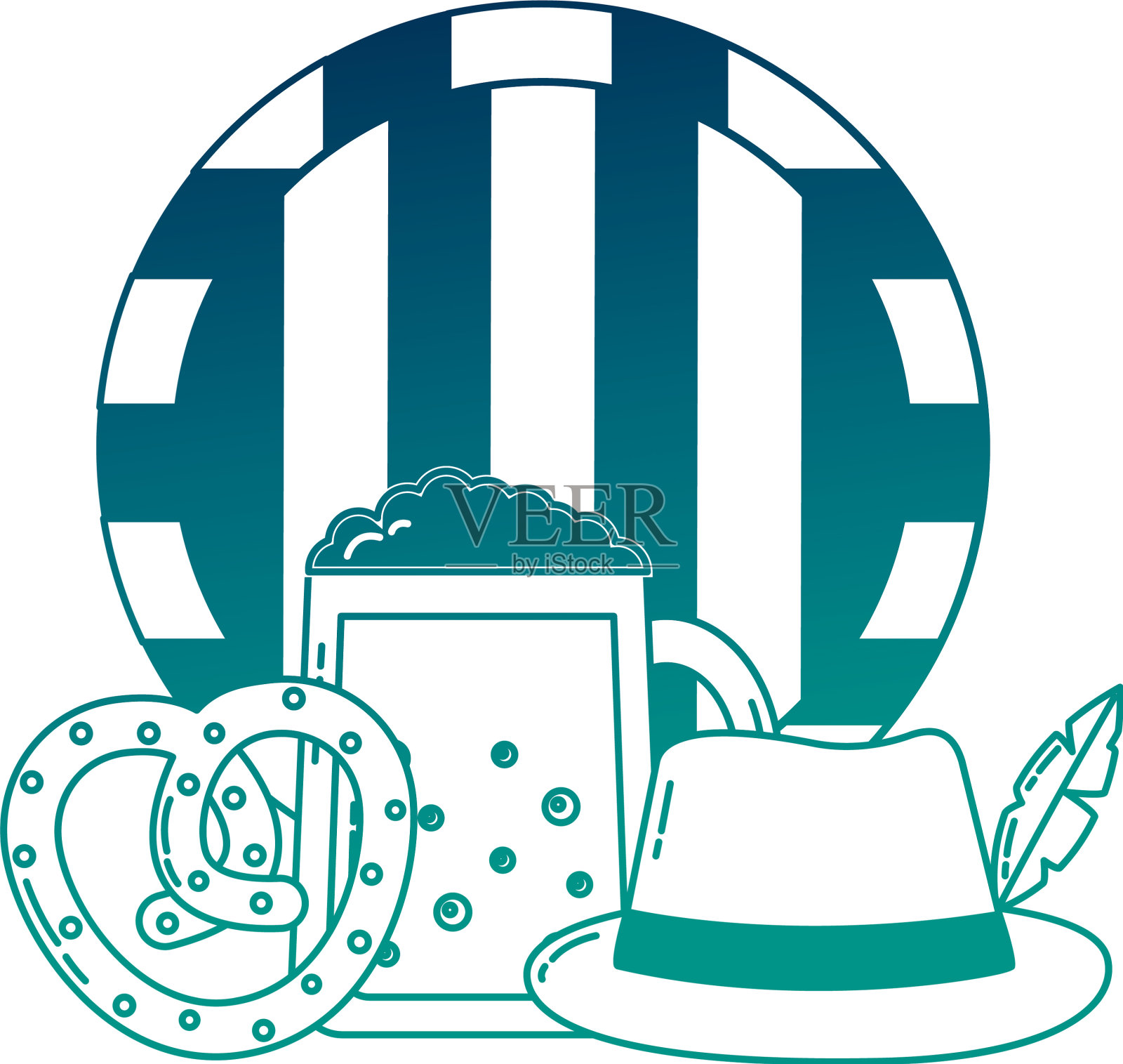 木桶与啤酒罐和图标设计元素图片