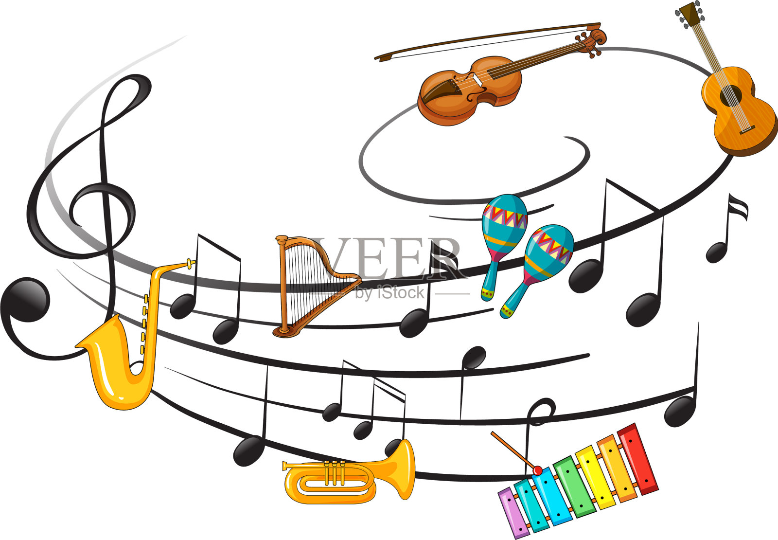 有音乐音符的乐器设计元素图片