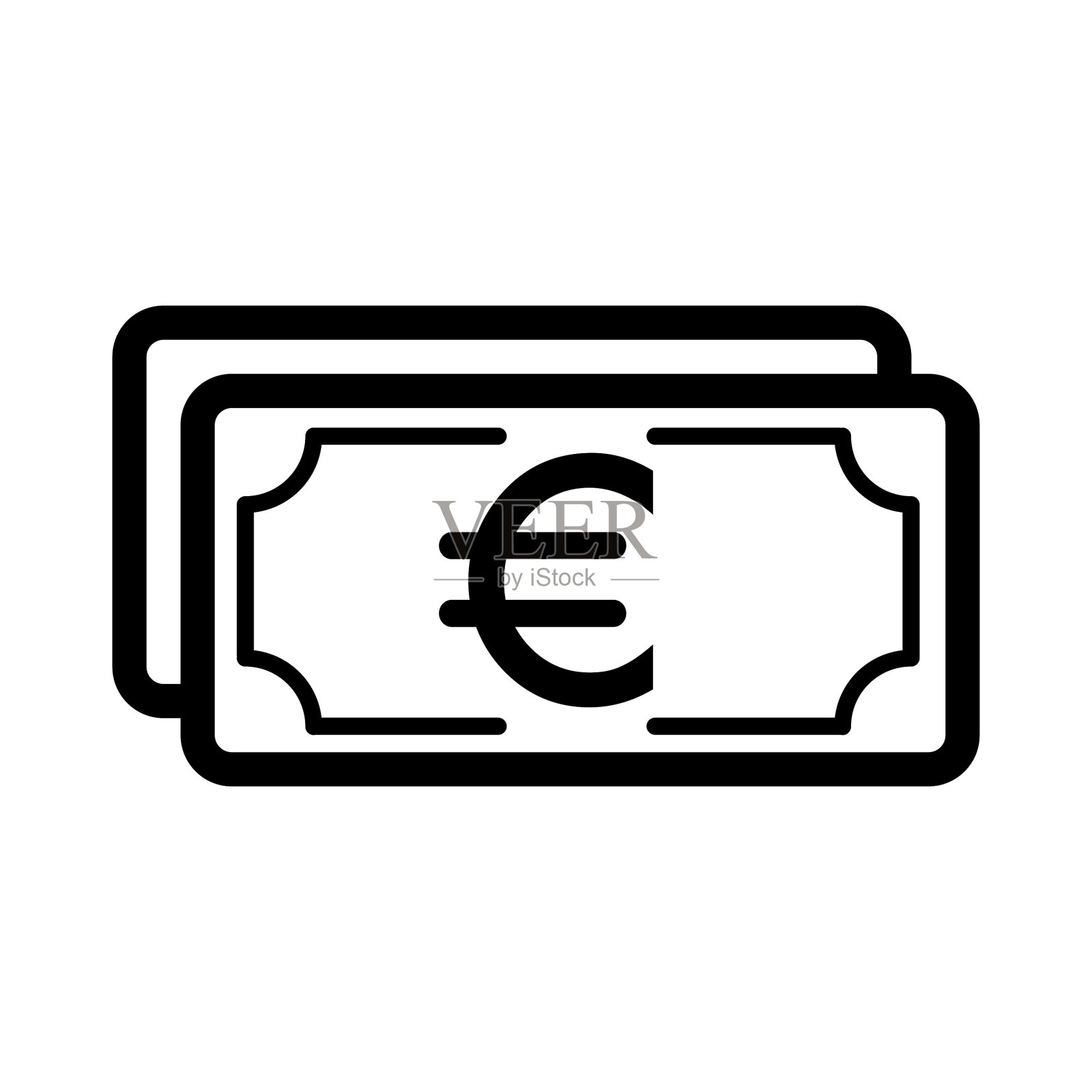 货币欧元标志的黑白现金图标素材