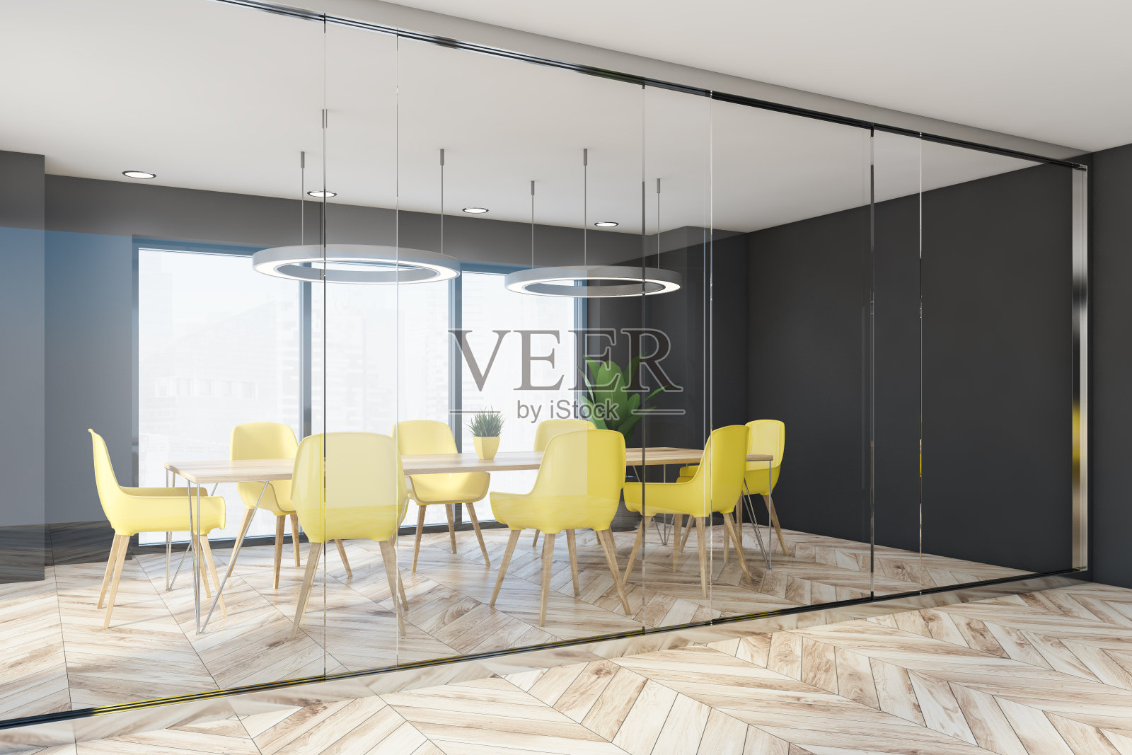 灰色全景办公会议室一角照片摄影图片