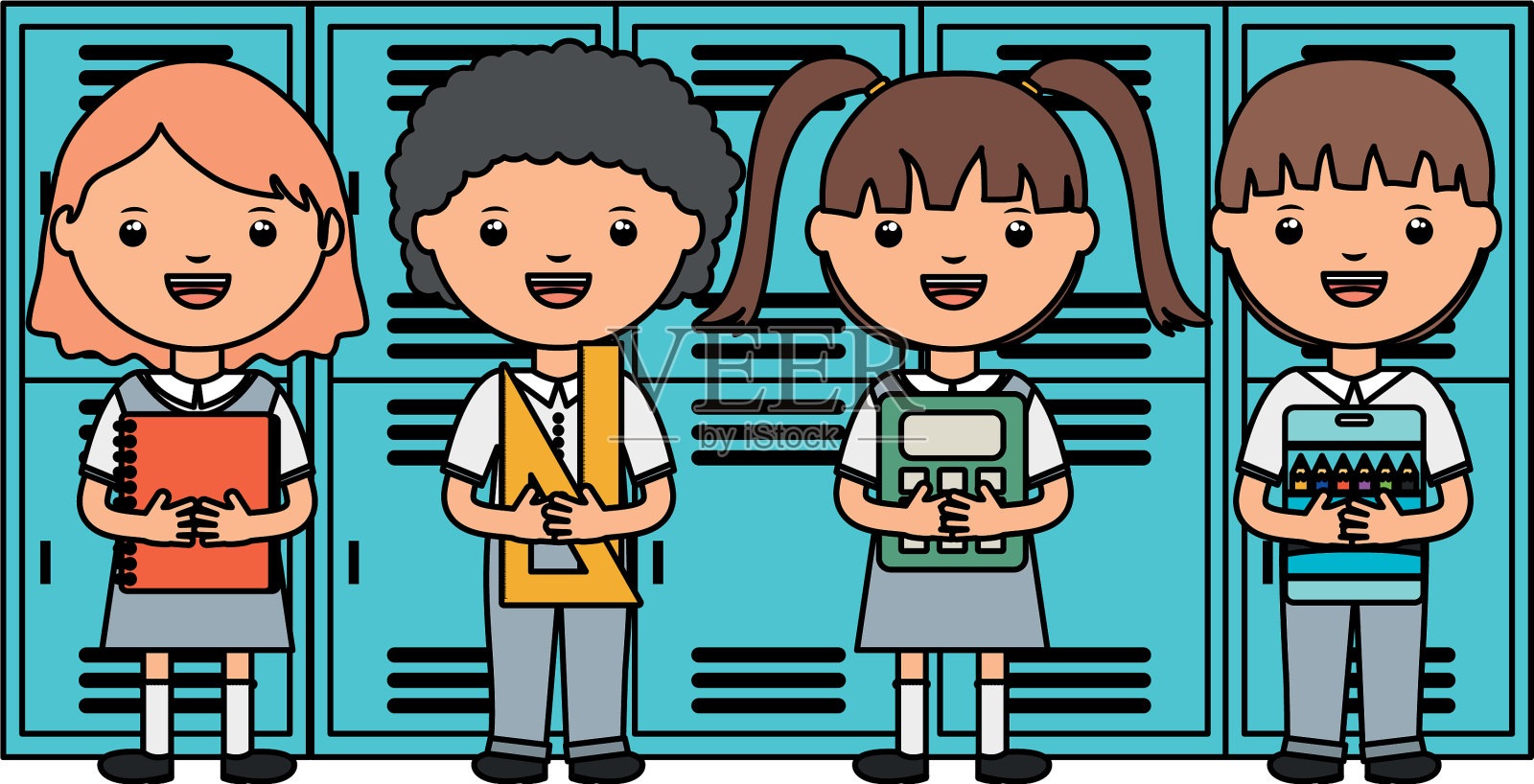 可爱的小学生在储物柜里设计元素图片