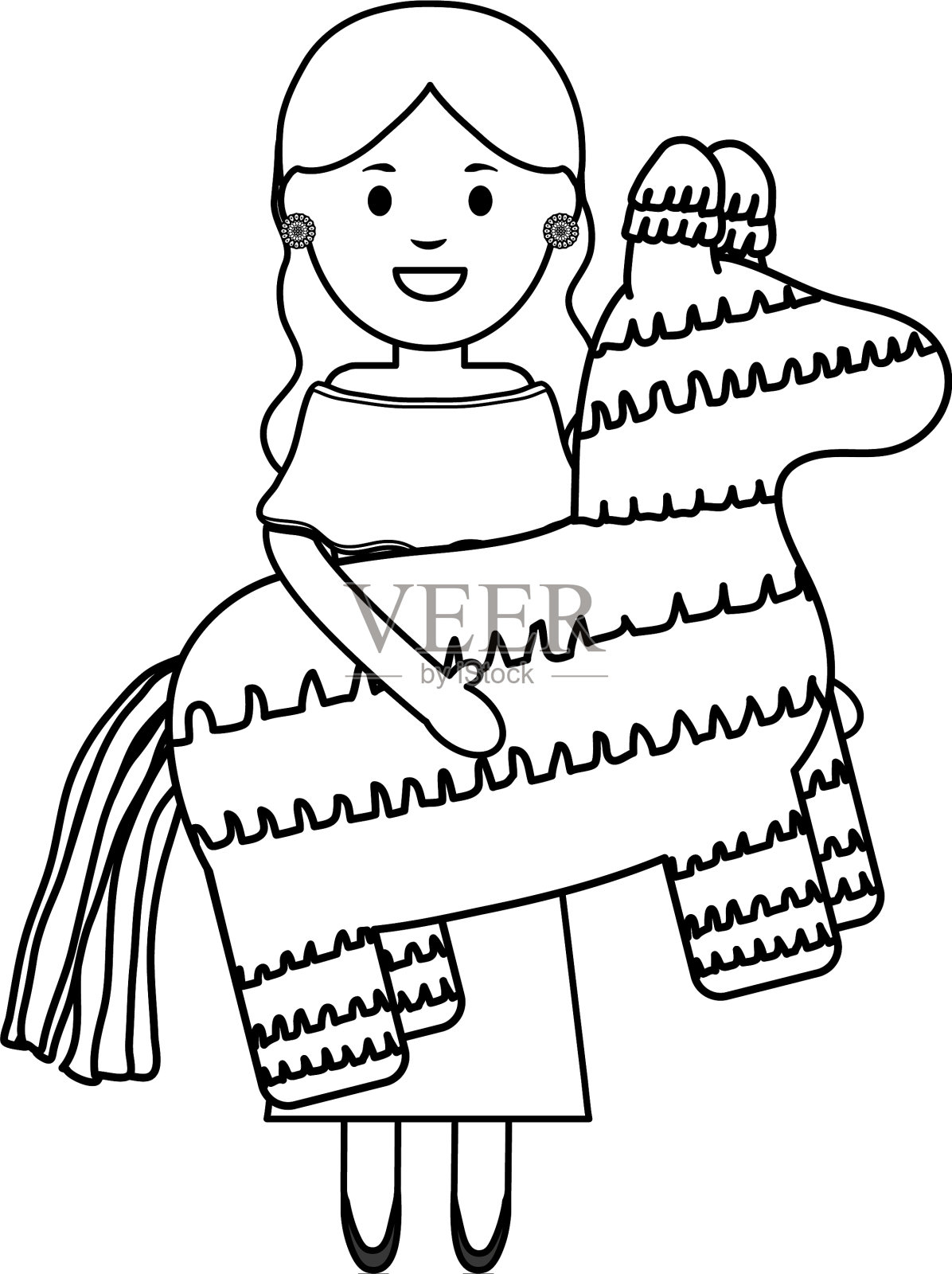 美丽的墨西哥女人与皮纳塔性格设计元素图片