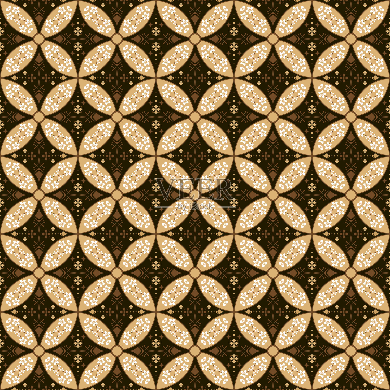 爪哇蜡染无缝纹理，现代棕色。插画图片素材