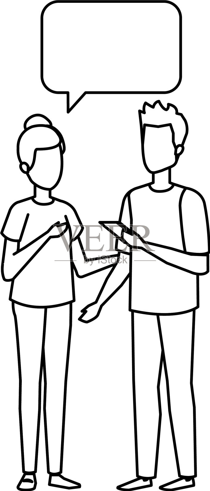 年轻的夫妇与语音气泡字符设计元素图片