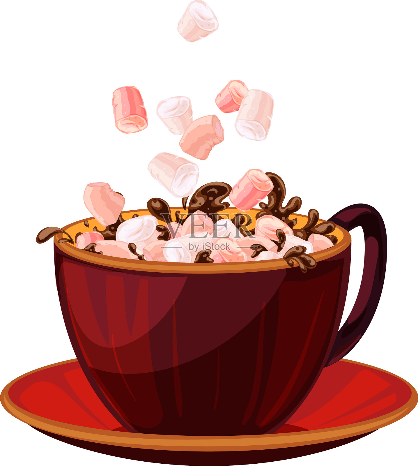 棉花糖在热巧克力图标卡通风格设计元素图片