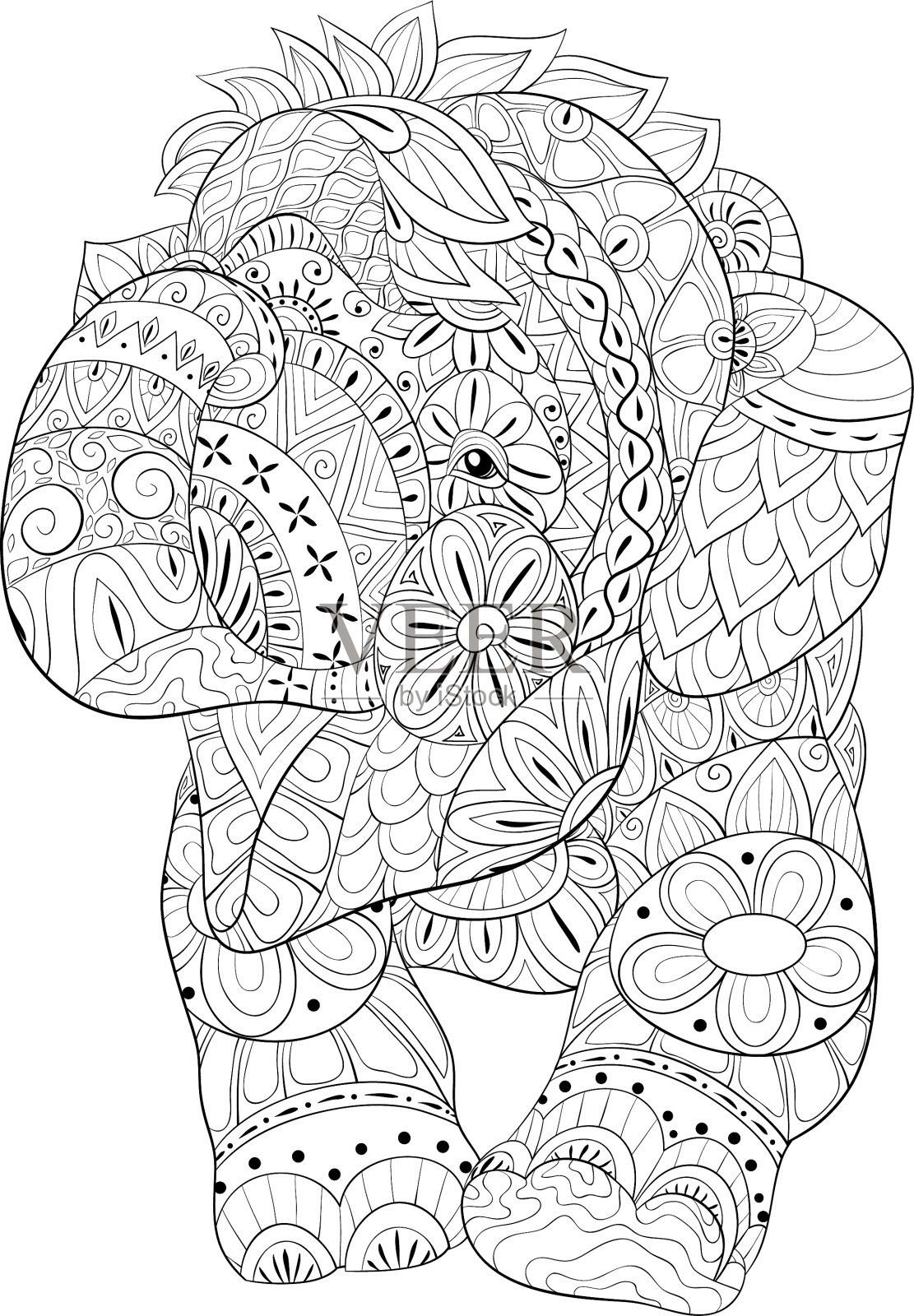成人涂色书册，一个可爱的大象形象设计元素图片