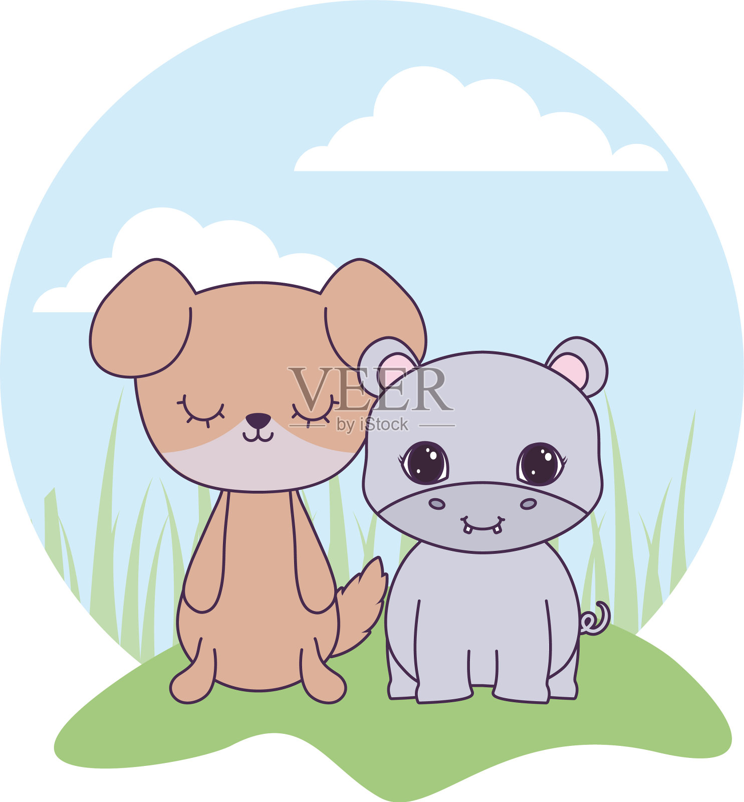 狗和河马在风景设计元素图片