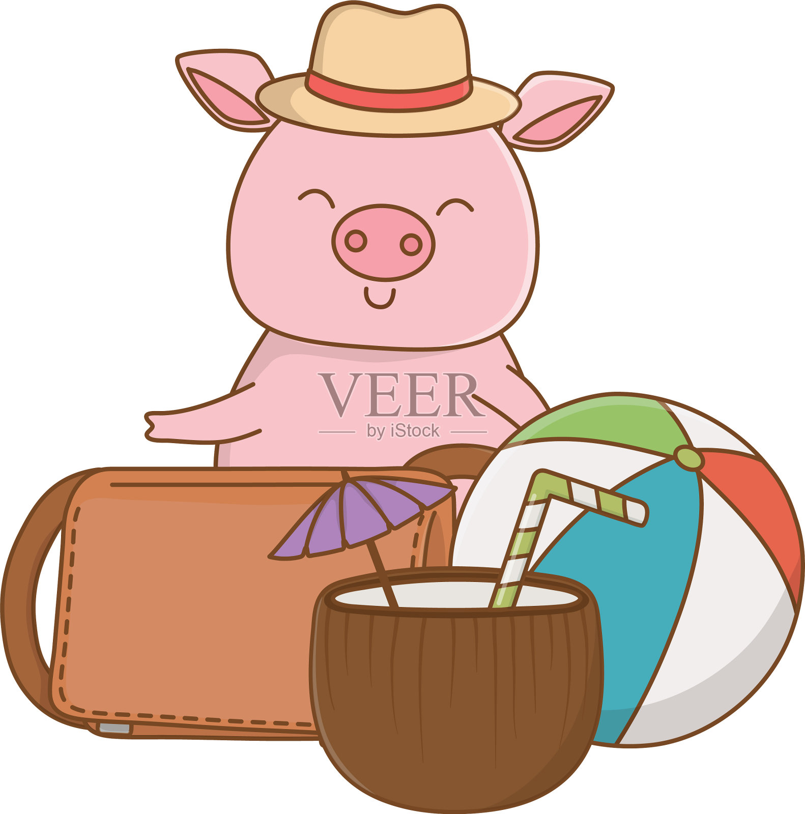 可爱的动物享受夏季卡通设计元素图片