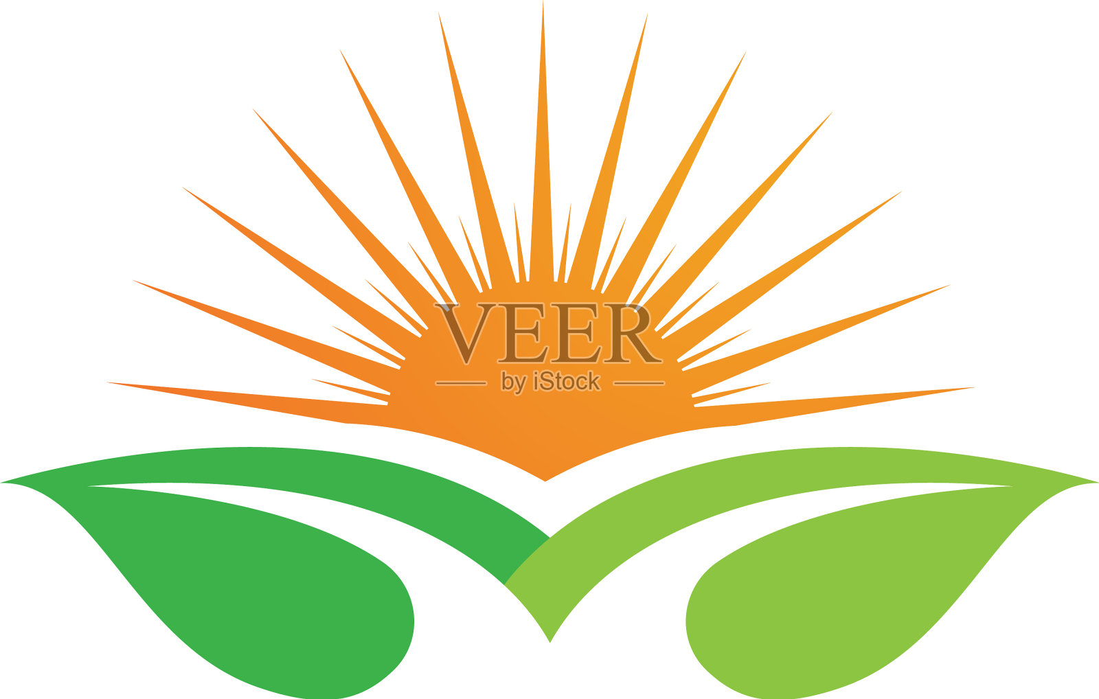 太阳和绿叶变成绿叶的标志符号设计元素图片