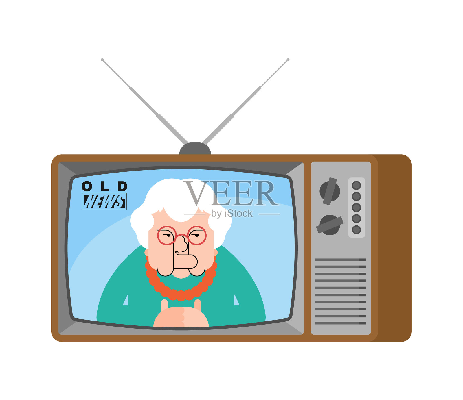 旧新闻复古电视老奶奶直播设计元素图片