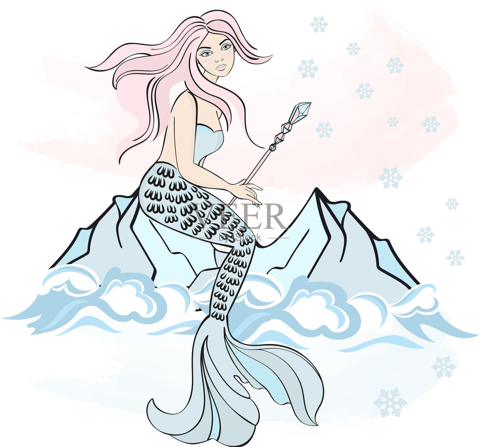 魔法冰美人鱼圣诞快乐海洋海洋设计元素图片