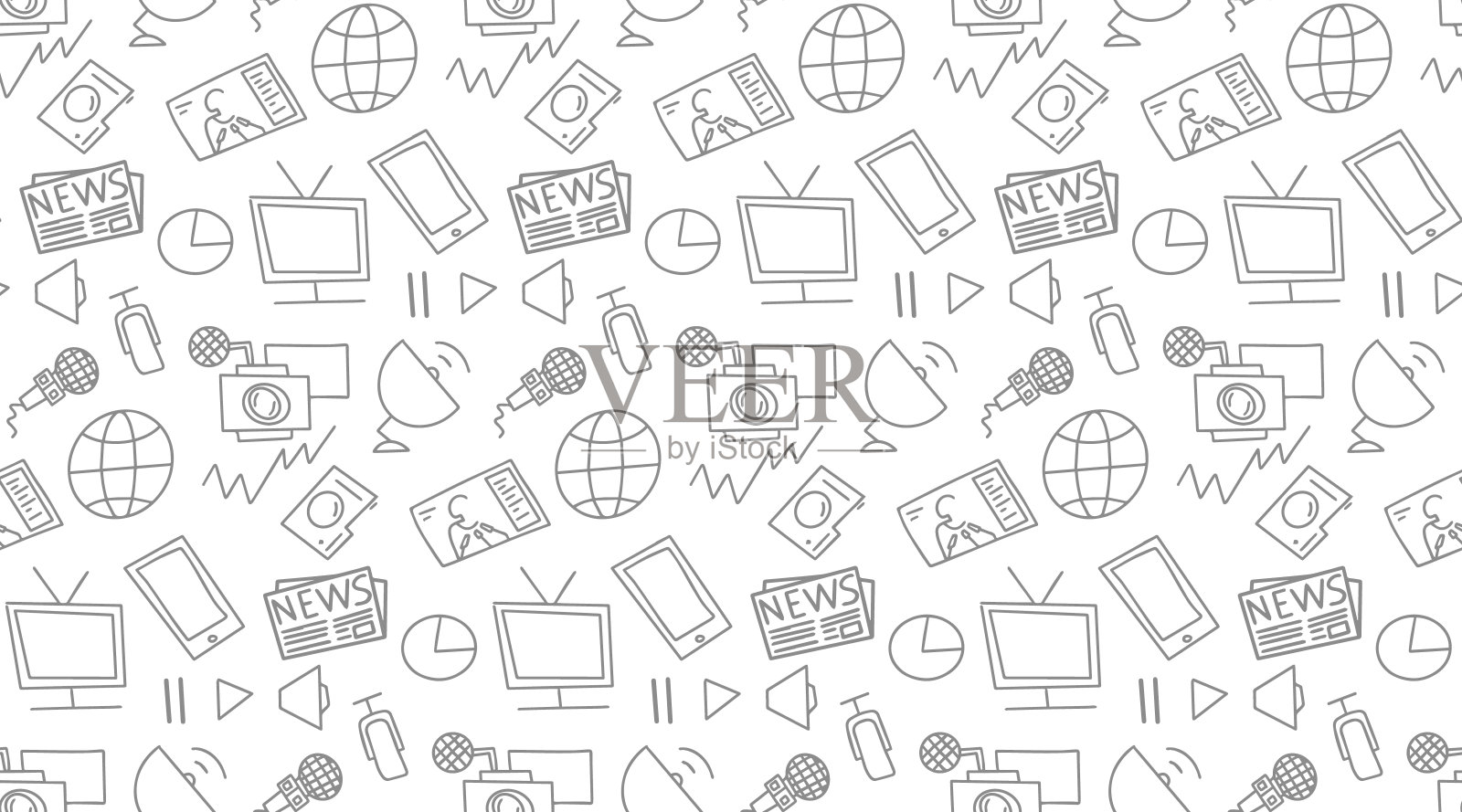 新闻素描矢量无缝涂鸦图案插画图片素材