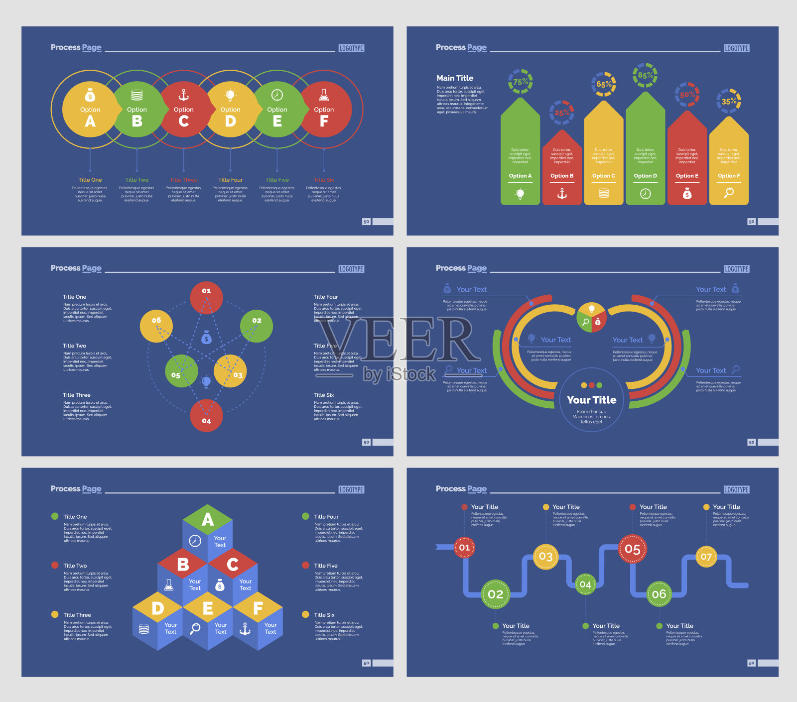 六个生产图表幻灯片模板集插画图片素材