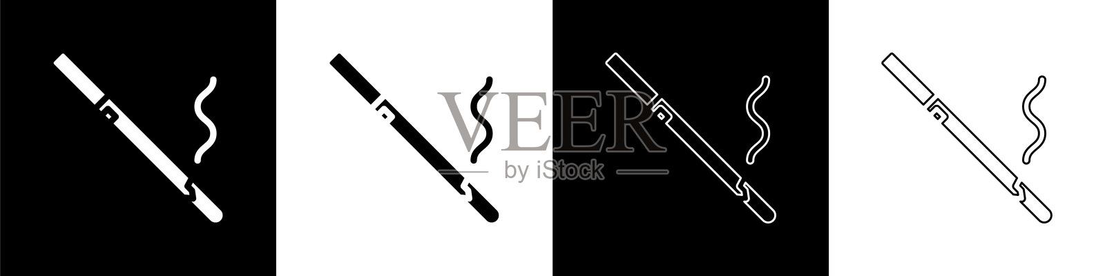 设置香烟图标孤立的黑色和白色背景。烟草的迹象。吸烟的象征。矢量图插画图片素材
