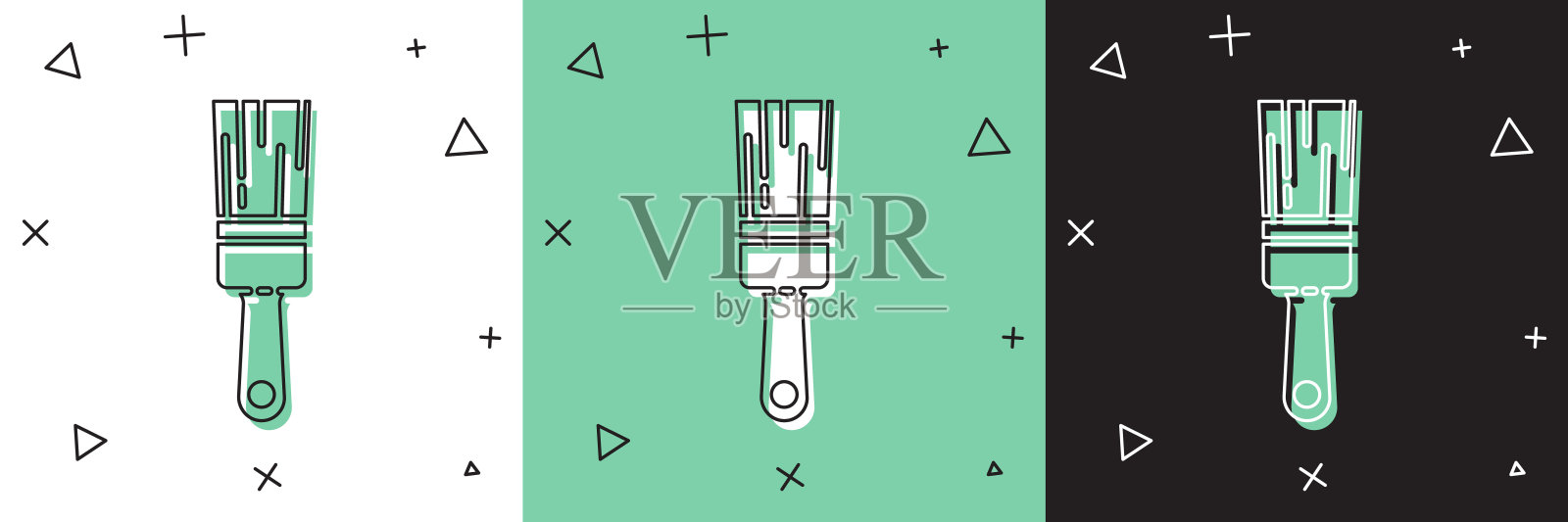 设置画笔图标隔离在白色和绿色，黑色背景。矢量图插画图片素材