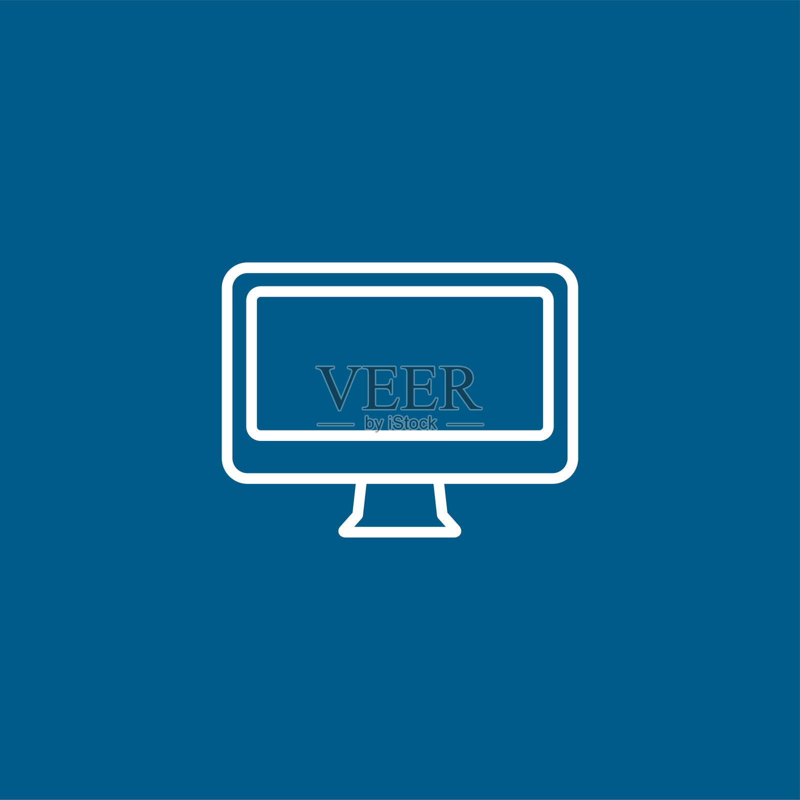 蓝色背景上的计算机显示器线图标。蓝色平面风格矢量插图插画图片素材