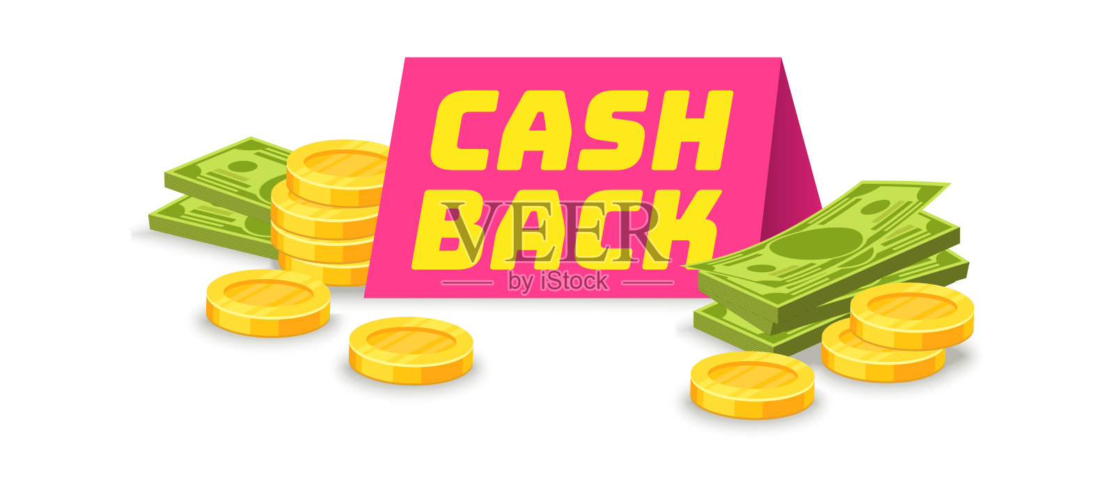 会徽现金回来。节省现金的象征购物带和金钱矢量标签插画图片素材