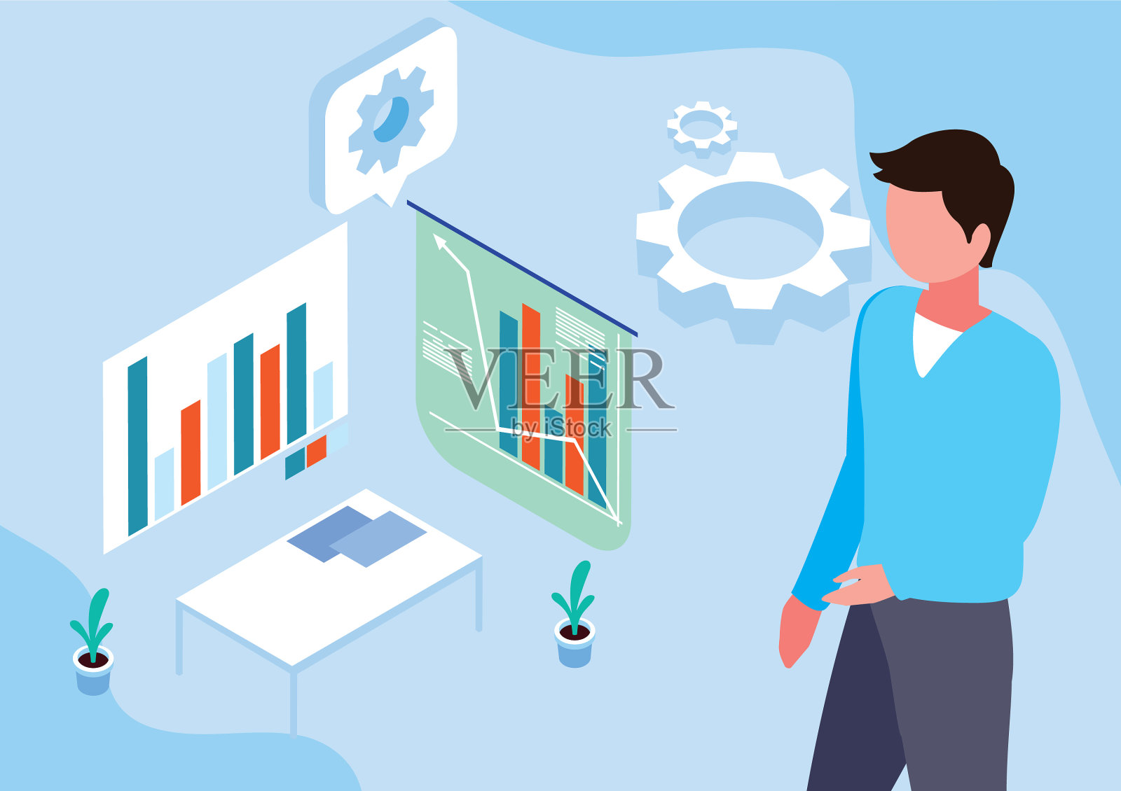 带着图表的人在前台工作设计元素图片