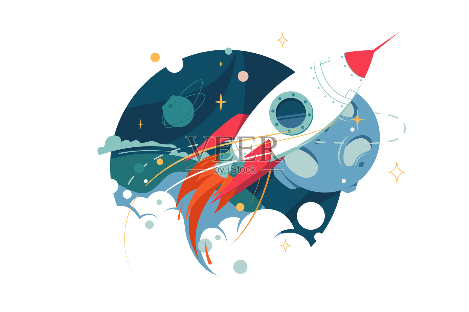 太空火箭从地球飞向太空设计元素图片