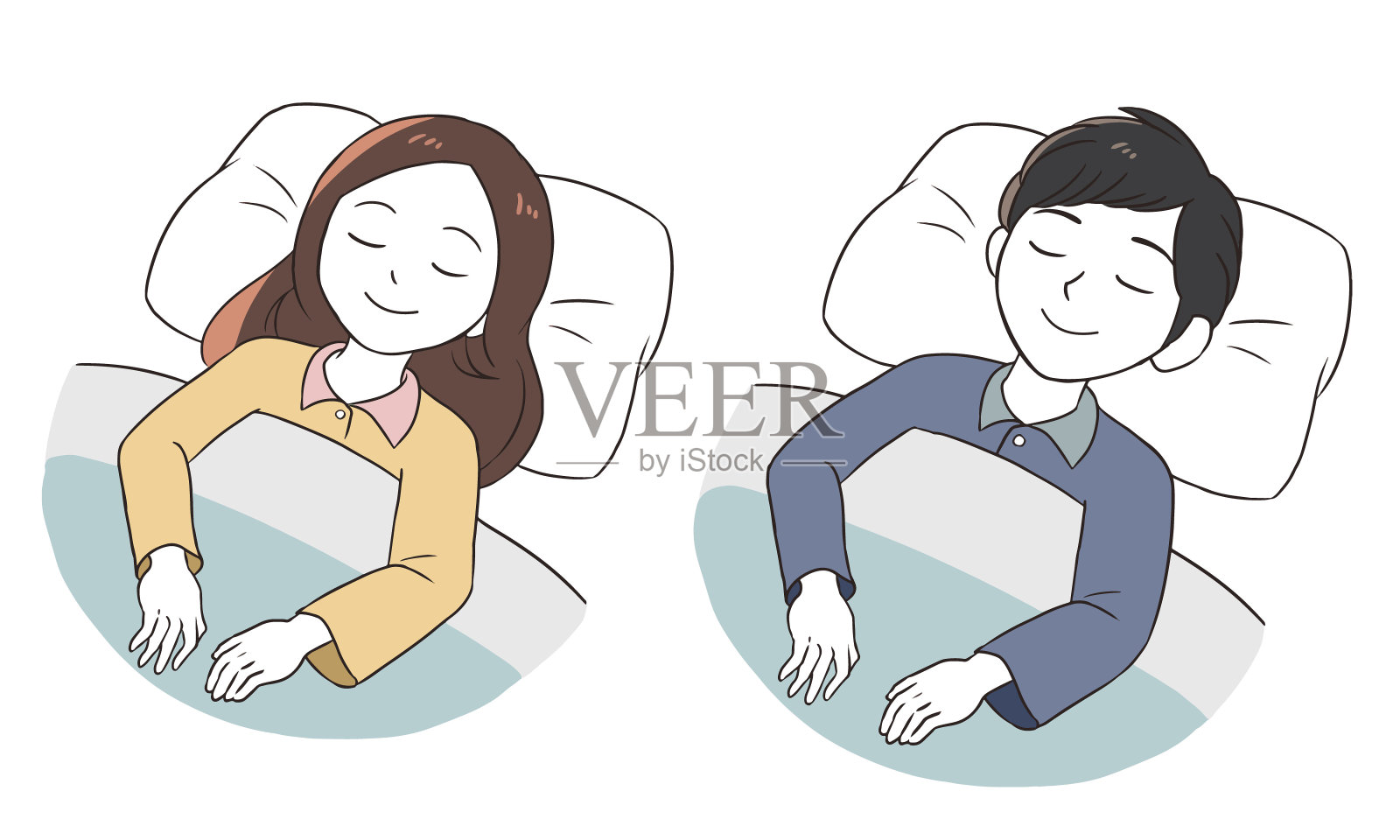 上床睡觉，闭上眼睛插画图片素材