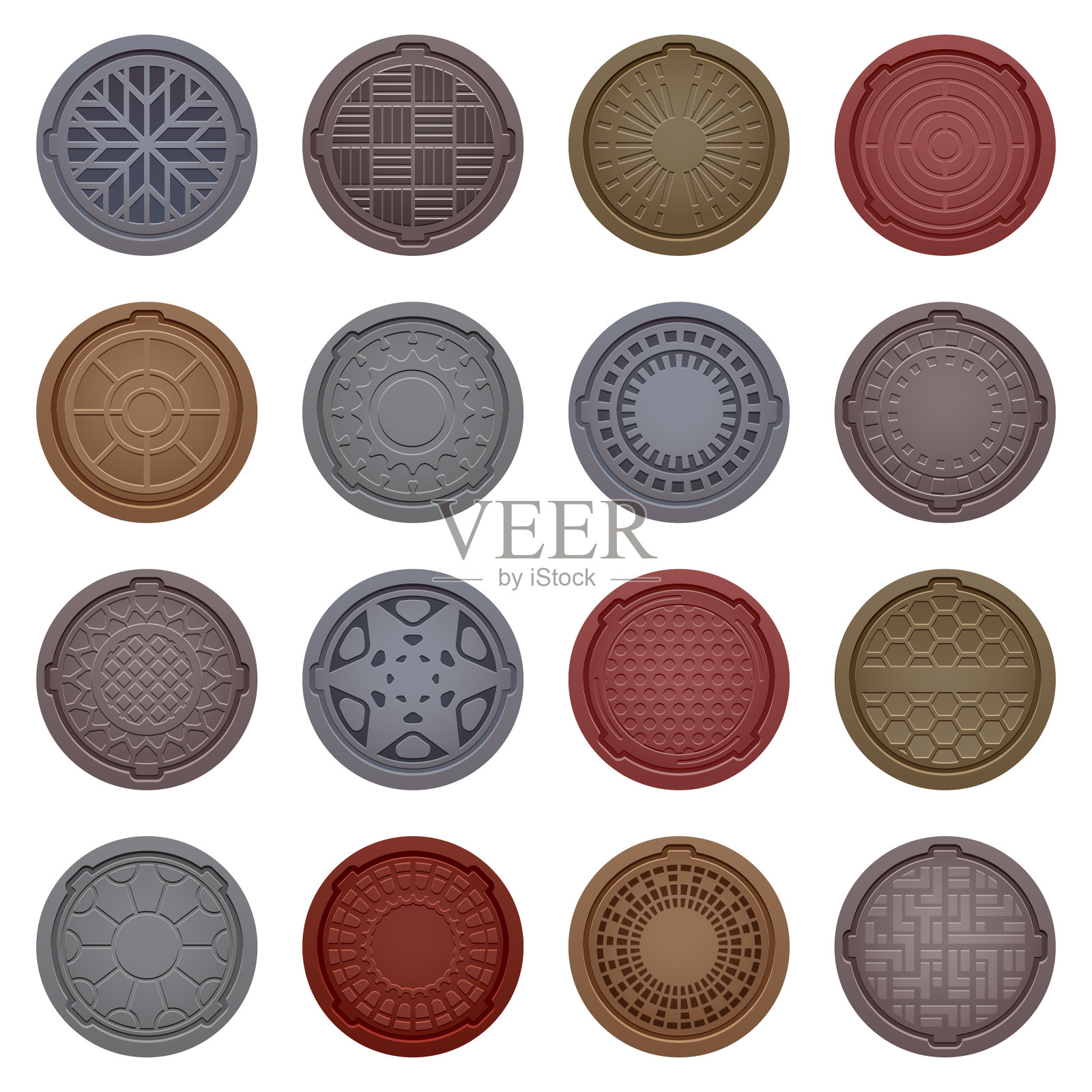 设置用于下水道的街道人孔的隔离舱口插画图片素材