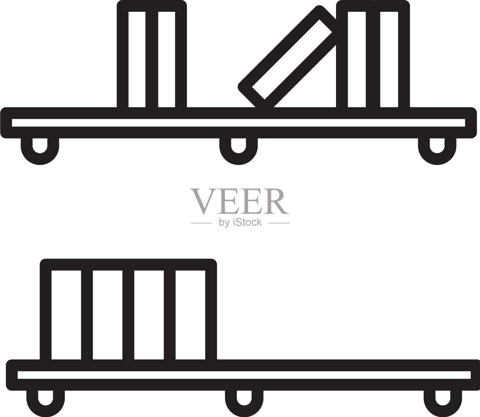 黑色线书架与书籍图标孤立在白色图标素材