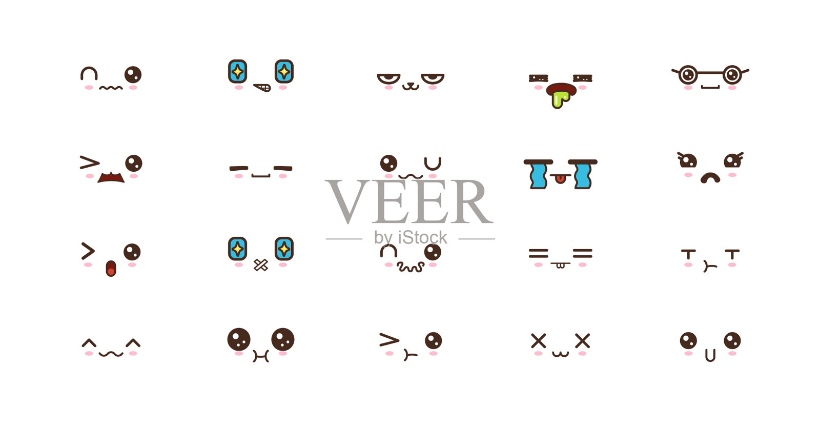 可爱的脸，微笑的表情，日本的表情插画图片素材