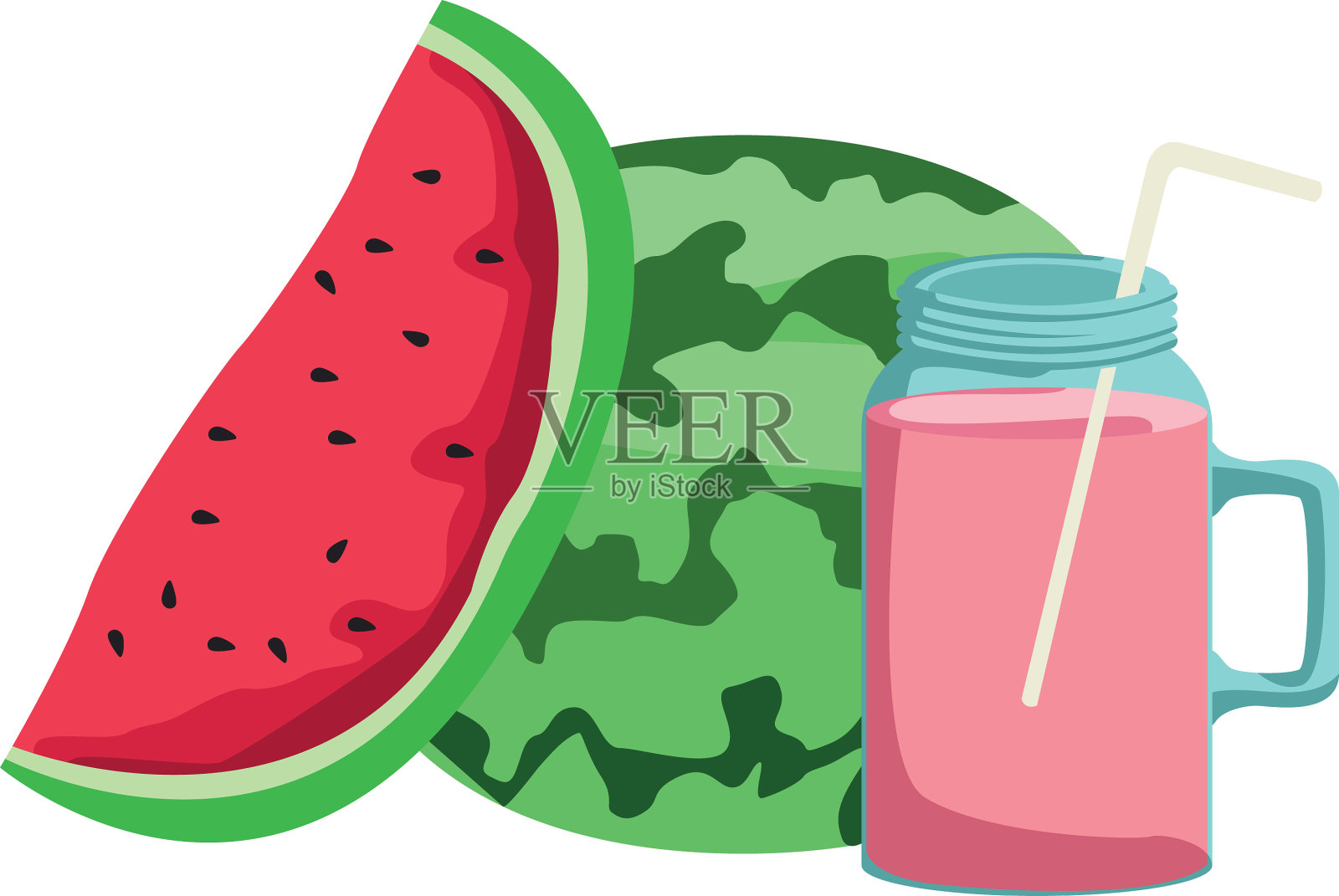 冰沙罐和西瓜图标彩色设计插画图片素材
