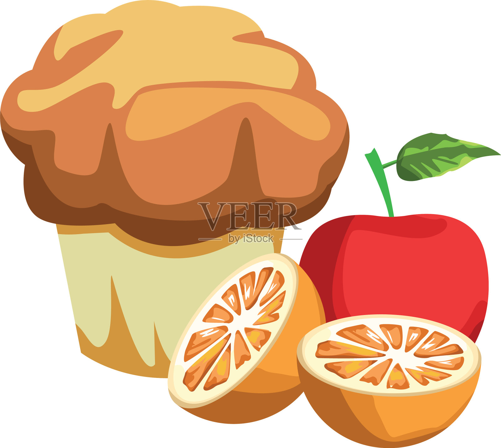 松饼橙色和苹果色彩鲜艳的设计插画图片素材