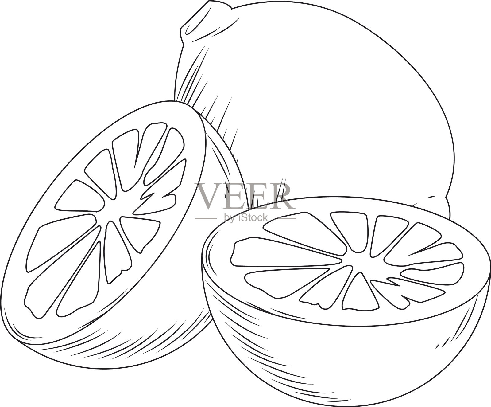 柠檬在两半图标平面设计插画图片素材
